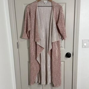 LuLaRoe Joy Vest Women S Rose Gold Floral Plissé Pleated Longline Draped Duster